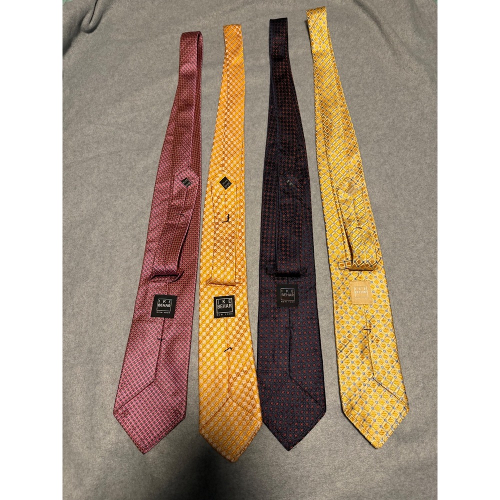 Lot of 4 Ike Behar New York Silk Ties Geometric Diamond Pattern Mens Neckties - Picture 2 of 6
